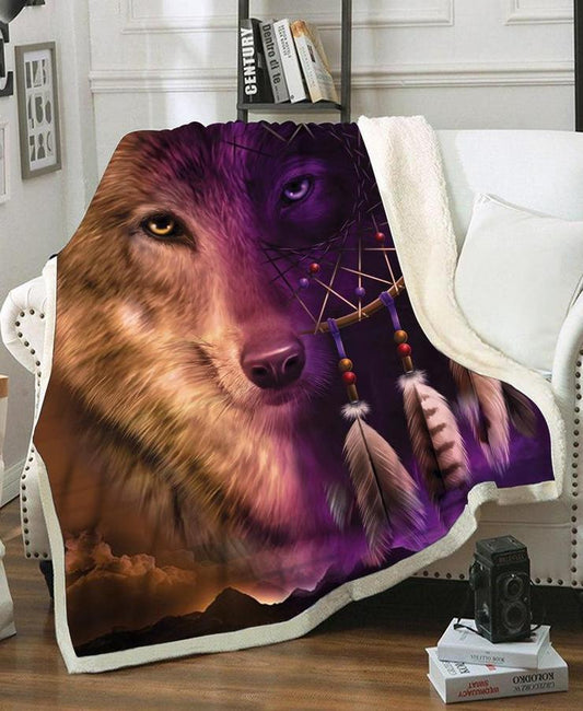 WelcomeNative Wolf Native Fleece Blanket, 3D Fleece Blanket, All Over Print, Native American