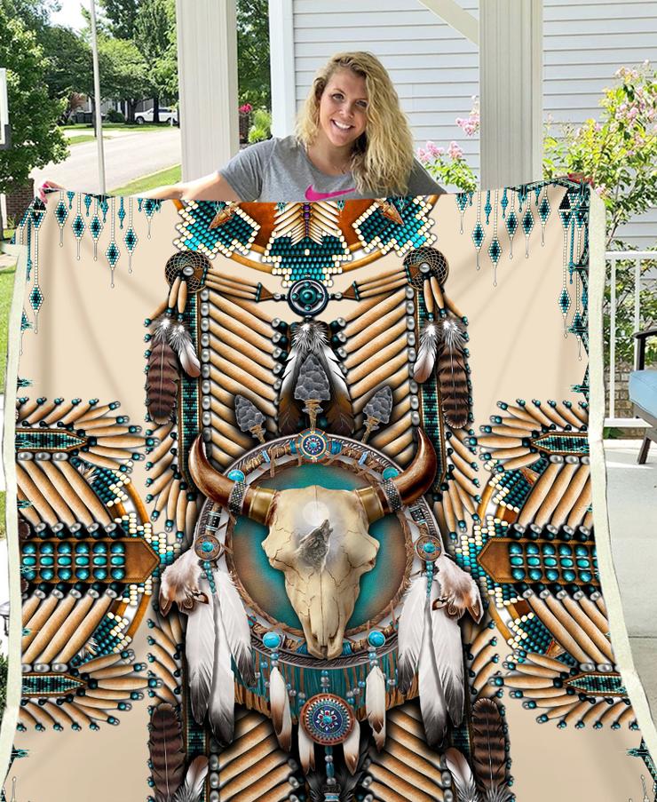 WelcomeNative Buffalo Head Motifs Fleece Blanket, 3D Fleece Blanket, All Over Print, Native American