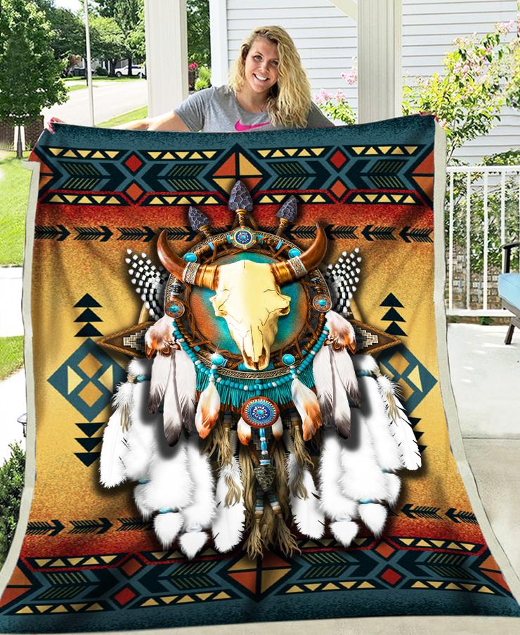 WelcomeNative Native Bull Patterns Fleece Blanket, 3D Fleece Blanket, All Over Print, Native American