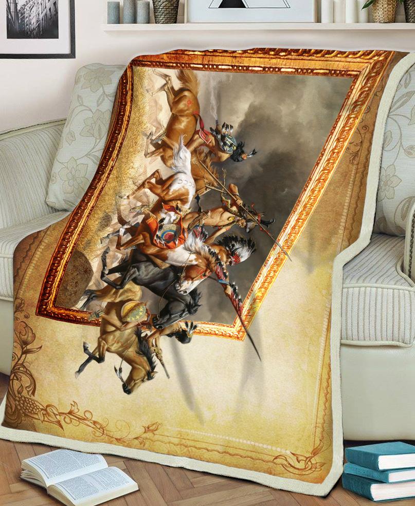 WelcomeNative Native Warriors Art Fleece Blanket, 3D Fleece Blanket, All Over Print, Native American