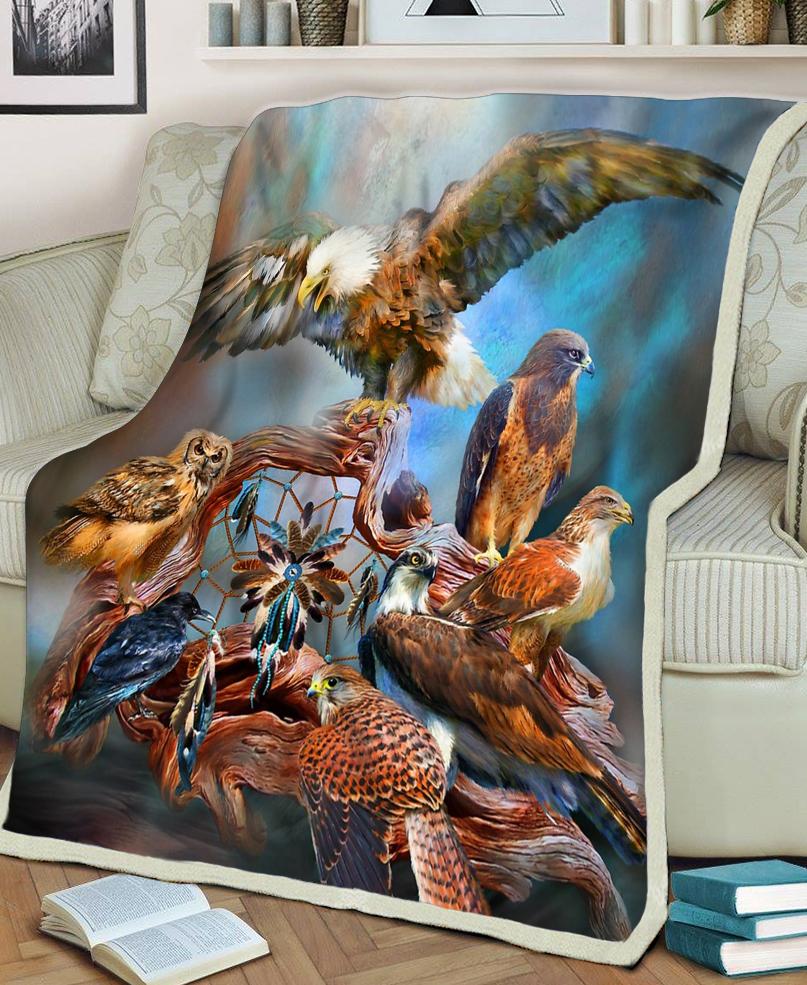 WelcomeNative Spirit Birds Fleece Blanket, 3D Fleece Blanket, All Over Print, Native American