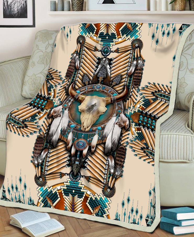WelcomeNative Buffalo Head Motifs Fleece Blanket, 3D Fleece Blanket, All Over Print, Native American