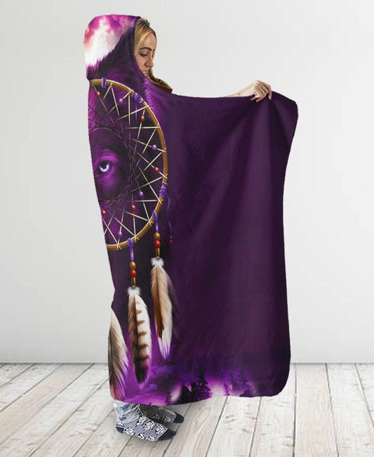 WelcomeNative Wolf Native Hooded Blanket, All Over Print, Native American