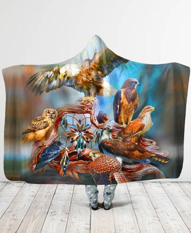 WelcomeNative Spirit Birds Hooded Blanket, All Over Print, Native American