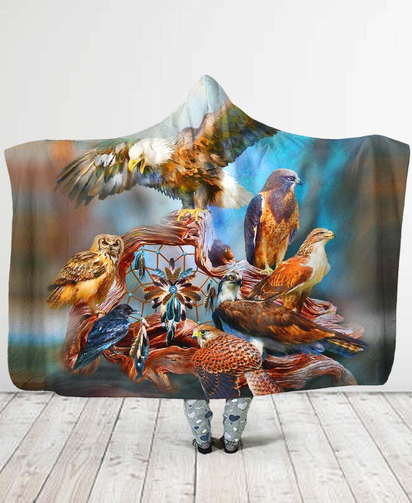 WelcomeNative Spirit Birds Hooded Blanket, All Over Print, Native American