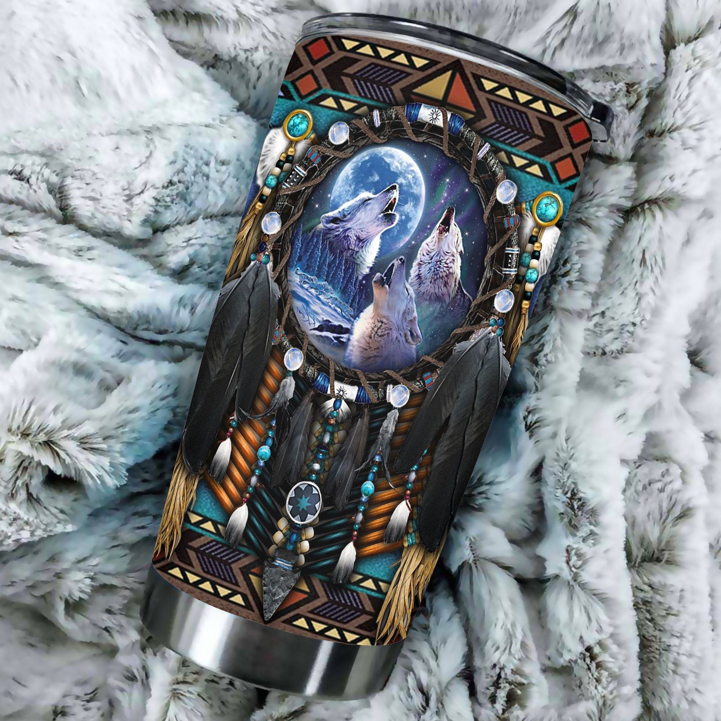 WelcomeNative Native Wolf Tumbler, 3D Tumbler, All Over Print Tumbler, Native American