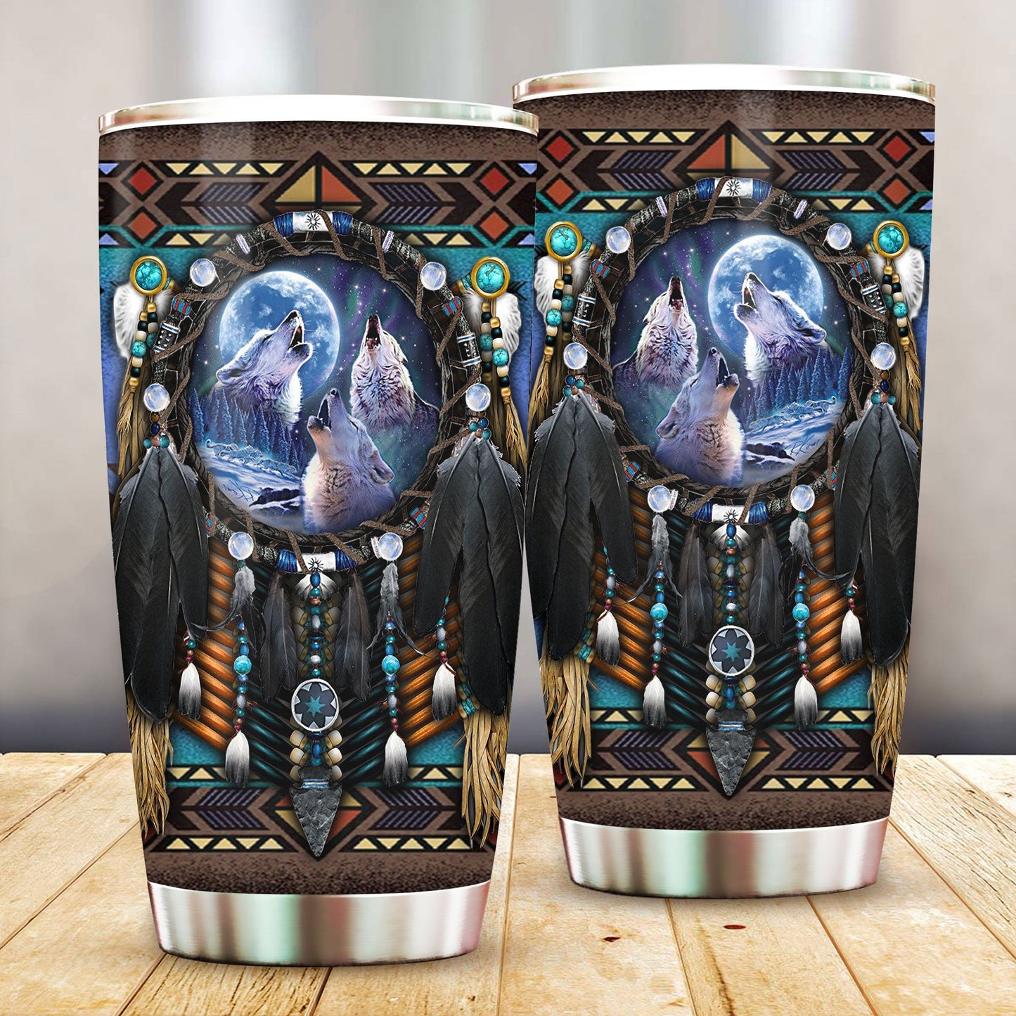 WelcomeNative Native Wolf Tumbler, 3D Tumbler, All Over Print Tumbler, Native American