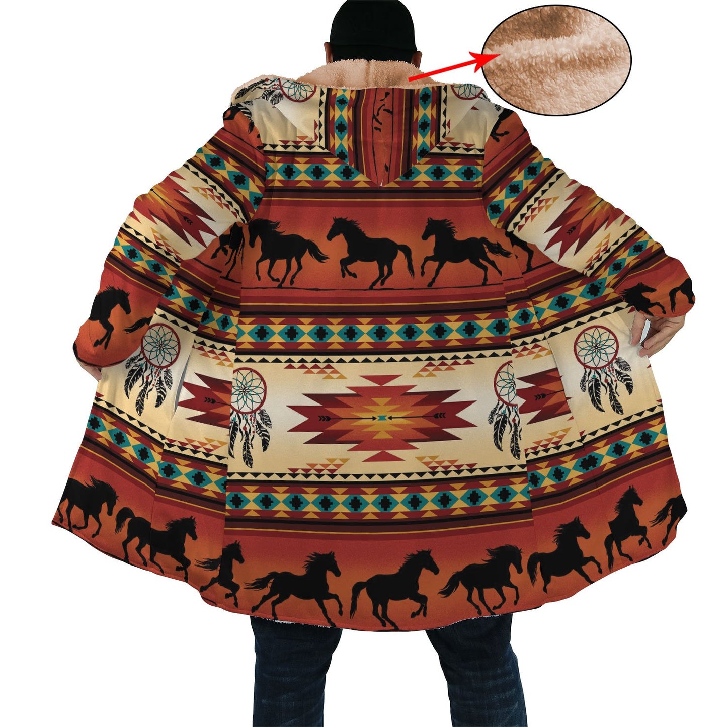 WelcomeNative Horse Pattern Native 3D Dream Cloak, All Over Print Dream Cloak, Native American