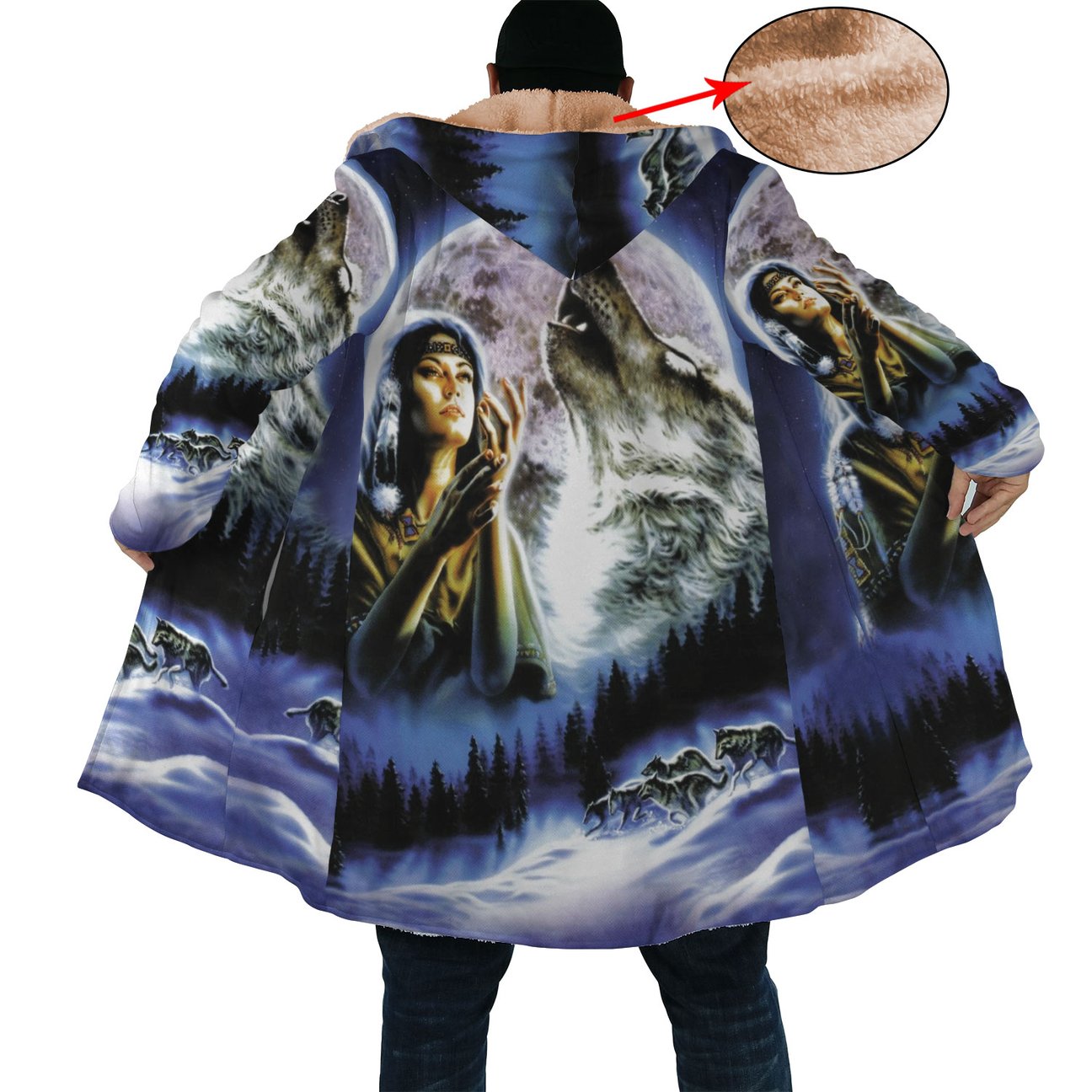 WelcomeNative Blue Beauty Wolf 3D Dream Cloak, All Over Print Dream Cloak, Native American