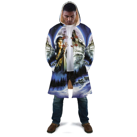WelcomeNative Blue Beauty Wolf 3D Dream Cloak, All Over Print Dream Cloak, Native American