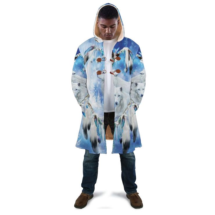 WelcomeNative White Wolf Feather  3D Dream Cloak, All Over Print Dream Cloak, Native American