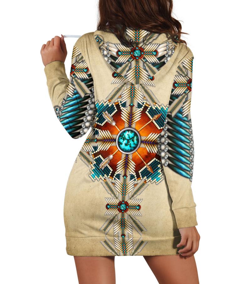 WelcomeNative Native Bright Motifs Hoodie Dress, 3D Hoodie Dress, All Over Print Hoodie Dress