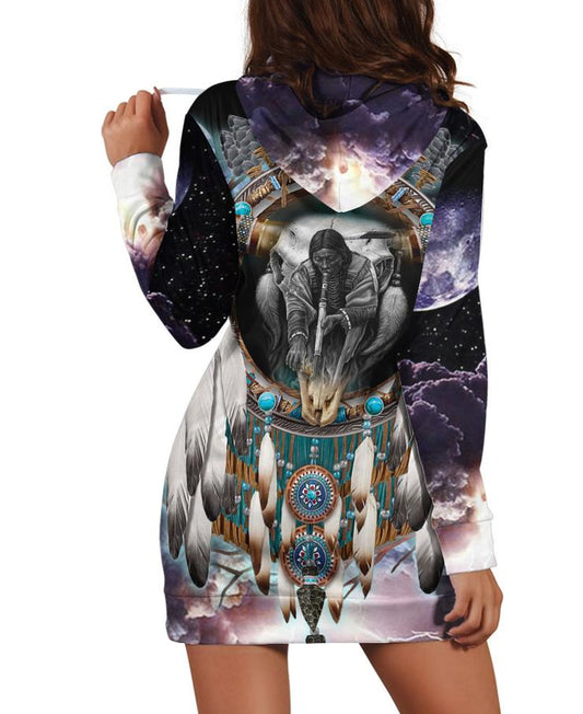 WelcomeNative Native Buffalo Dreamcatcher Hoodie Dress, 3D Hoodie Dress, All Over Print Hoodie Dress