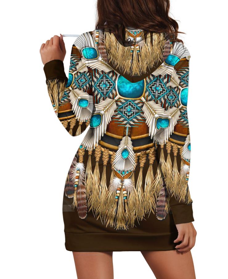 WelcomeNative 3D Fringed Motifs Hoodie Dress, 3D Hoodie Dress, All Over Print Hoodie Dress