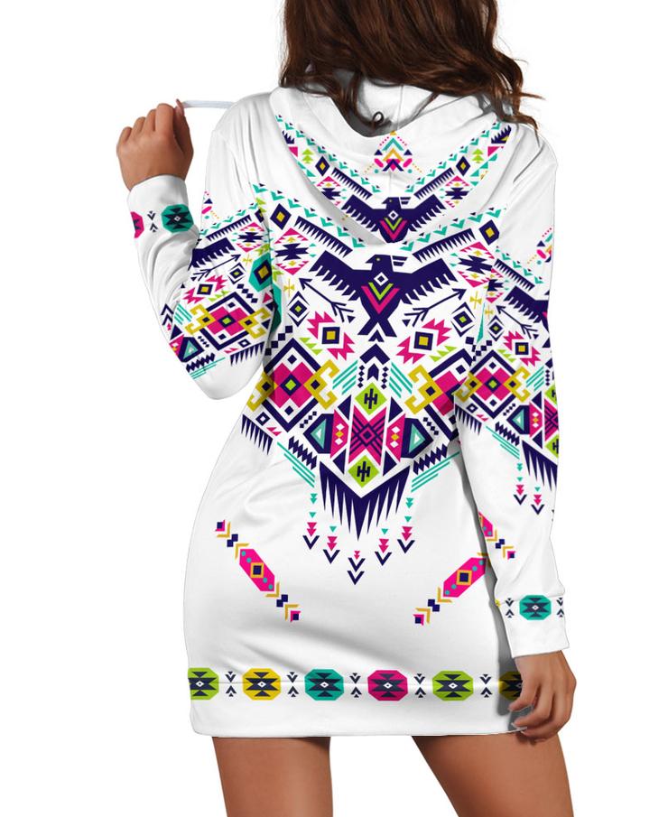 WelcomeNative Native White Background Hoodie Dress, 3D Hoodie Dress, All Over Print Hoodie Dress