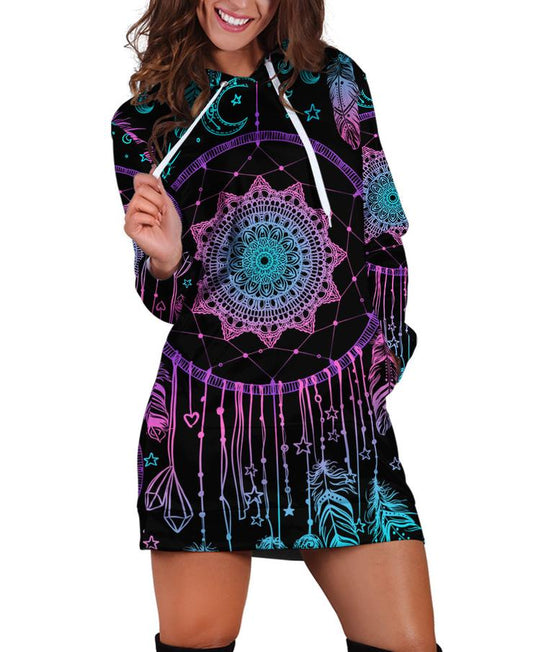 WelcomeNative Native Dream Pattern Hoodie Dress, 3D Hoodie Dress, All Over Print Hoodie Dress