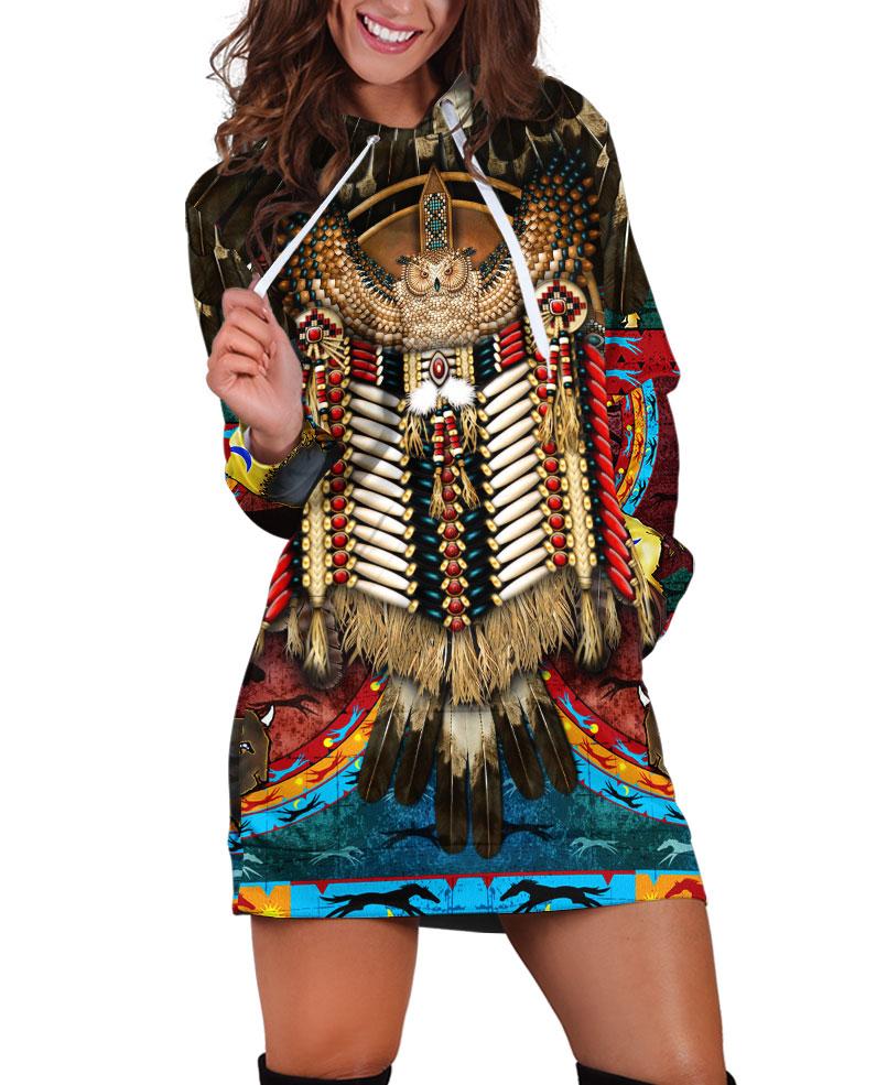 WelcomeNative Native Feather Color Hoodie Dress, 3D Hoodie Dress, All Over Print Hoodie Dress