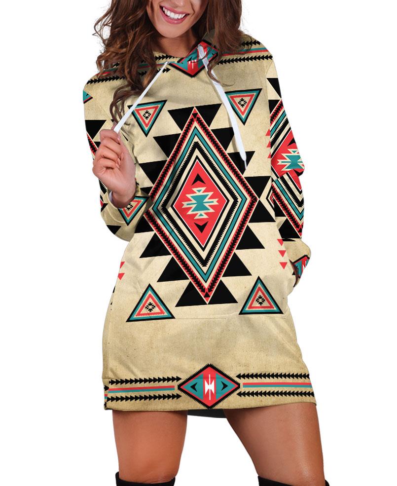 WelcomeNative Native Gentle Motifs Hoodie Dress, 3D Hoodie Dress, All Over Print Hoodie Dress