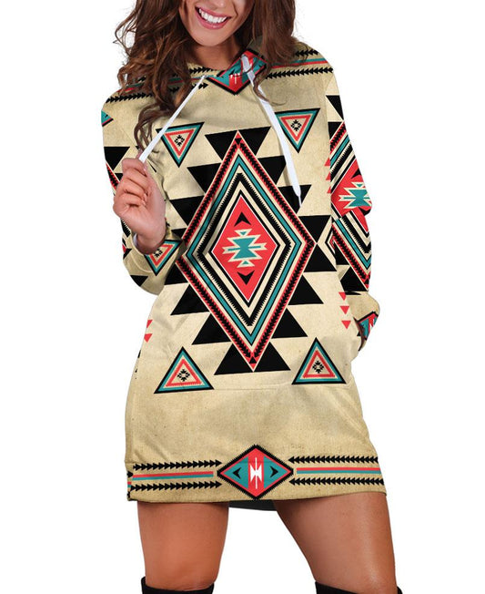 WelcomeNative Native Gentle Motifs Hoodie Dress, 3D Hoodie Dress, All Over Print Hoodie Dress