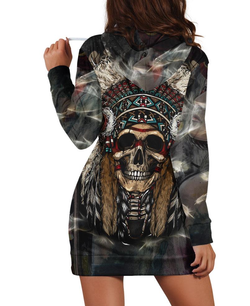 WelcomeNative Native Skull Hoodie Dress, 3D Hoodie Dress, All Over Print Hoodie Dress