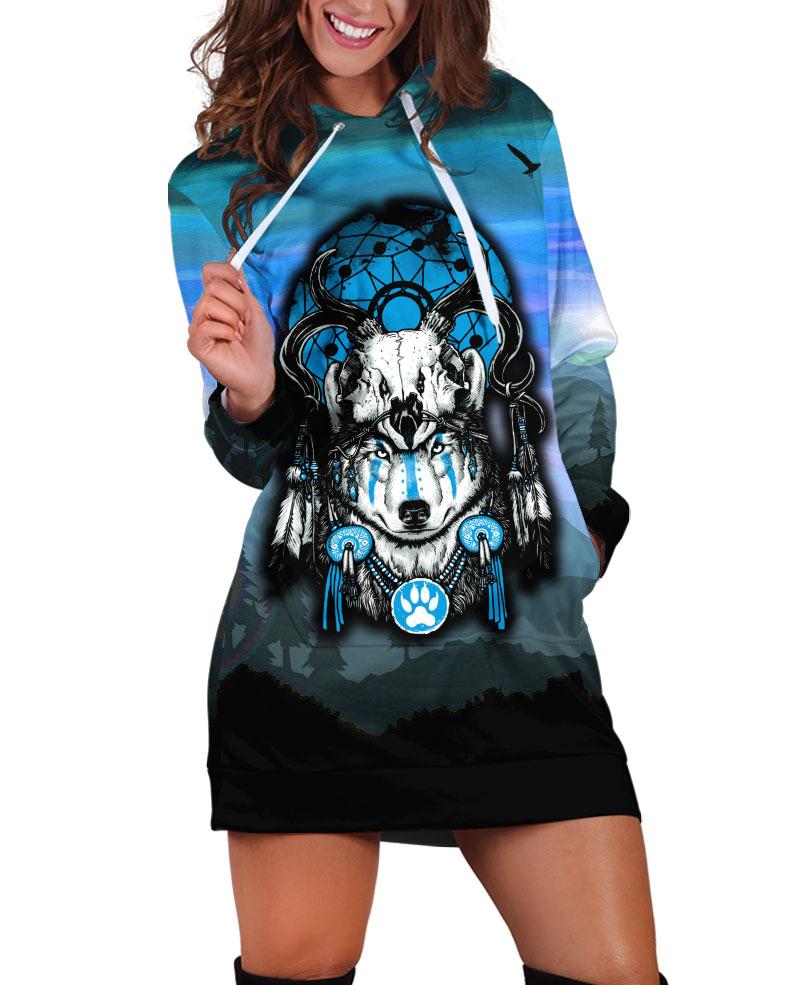 WelcomeNative Lovely Wolf Dream Hoodie Dress, 3D Hoodie Dress,All Over Print Hoodie Dress