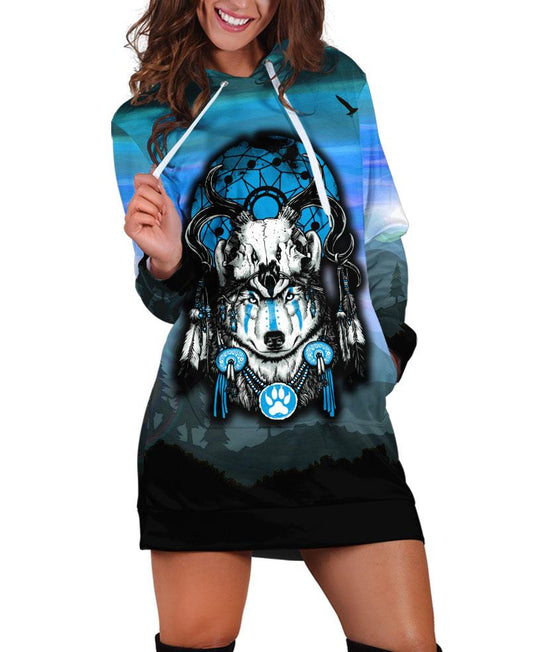 WelcomeNative Lovely Wolf Dream Hoodie Dress, 3D Hoodie Dress,All Over Print Hoodie Dress