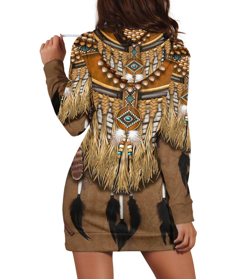 WelcomeNative Native Patterns Feathers Hoodie Dress, 3D Hoodie Dress, All Over Print Hoodie Dress