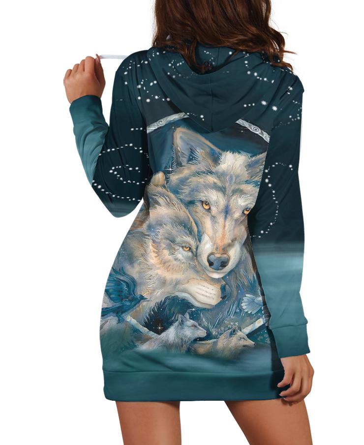 WelcomeNative Lovely Wolves Hoodie Dress, 3D Hoodie Dress, All Over Print Hoodie Dress