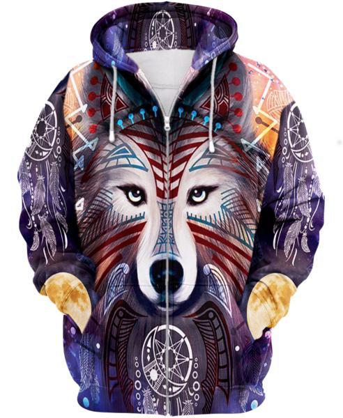 WelcomeNative Wolf Native Hoodie Dress, 3D Hoodie Dress, All Over Print Hoodie Dress