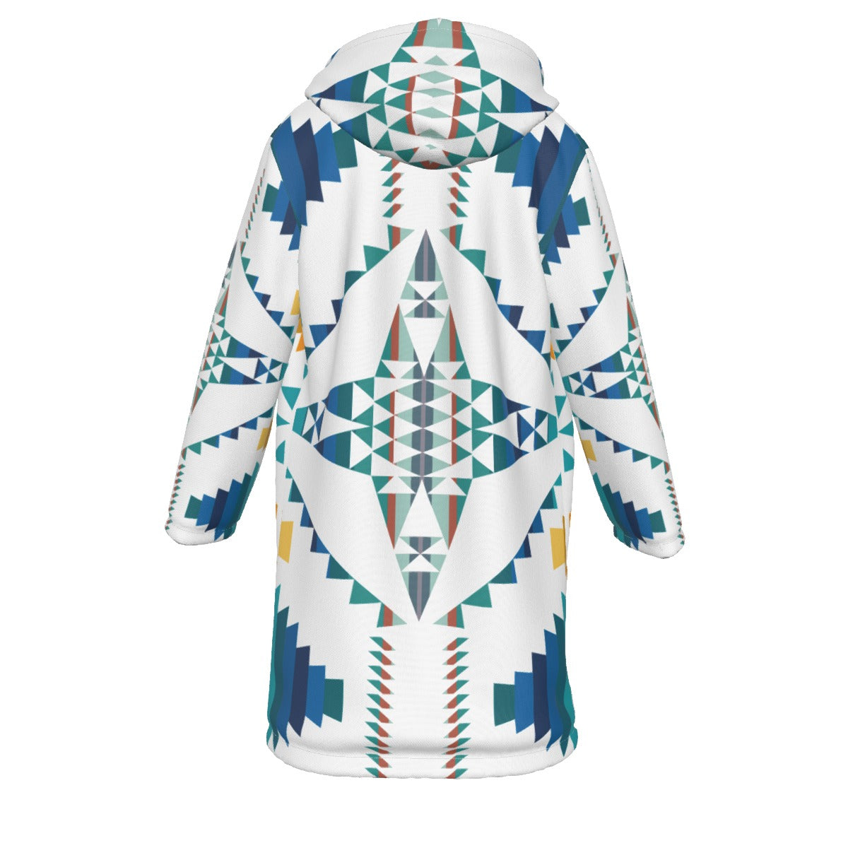WelcomeNative Native American Horn Button Long Fleece Windbreaker, 3D Long Coat, All Over Print