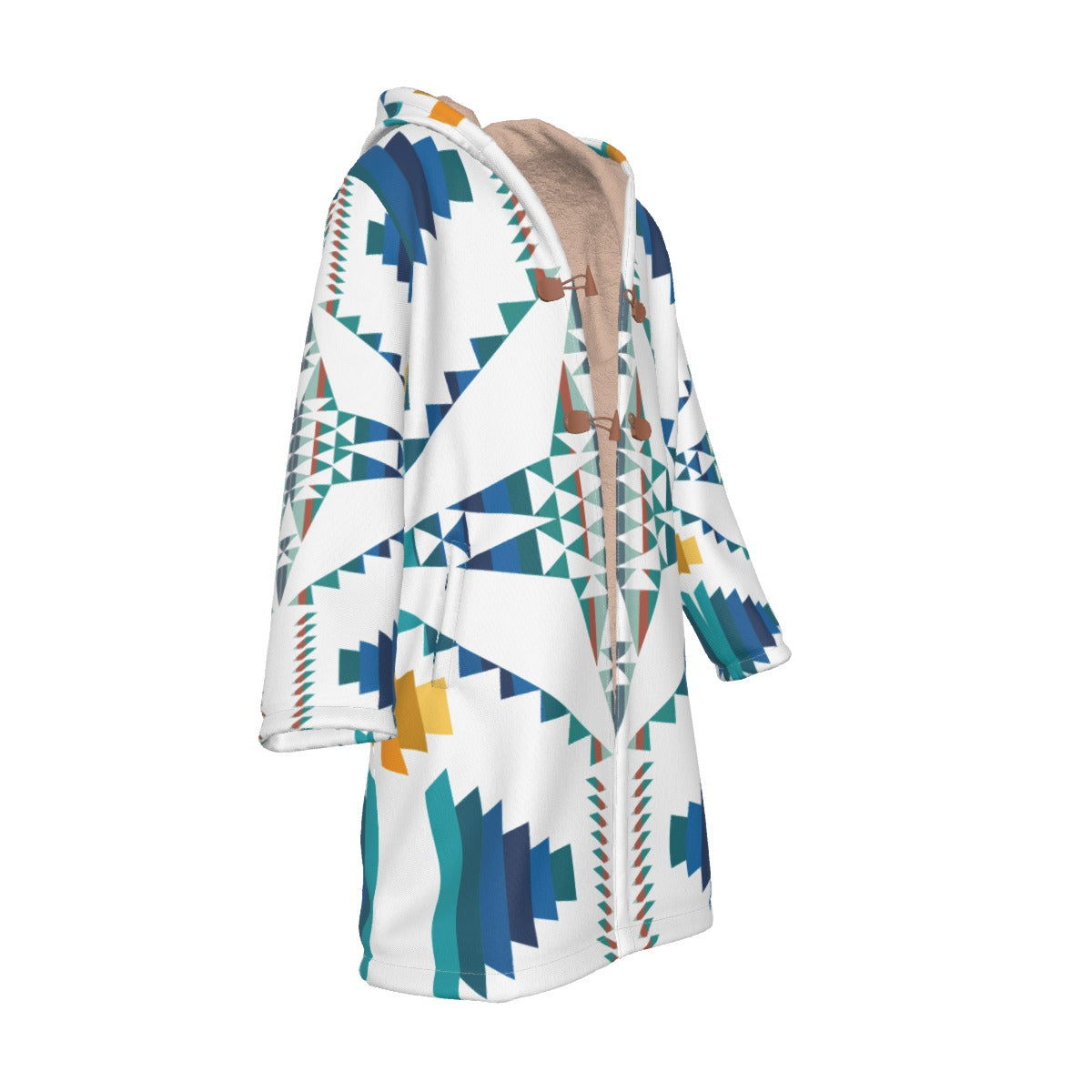 WelcomeNative Native American Horn Button Long Fleece Windbreaker, 3D Long Coat, All Over Print