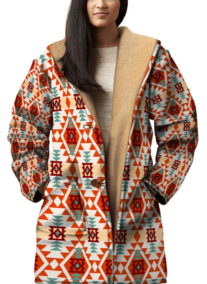 WelcomeNative Native American Horn Button Long Fleece Windbreaker, 3D Long Coat, All Over Print