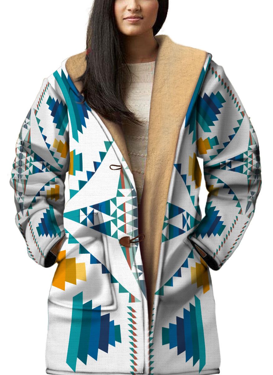 WelcomeNative Native American Horn Button Long Fleece Windbreaker, 3D Long Coat, All Over Print