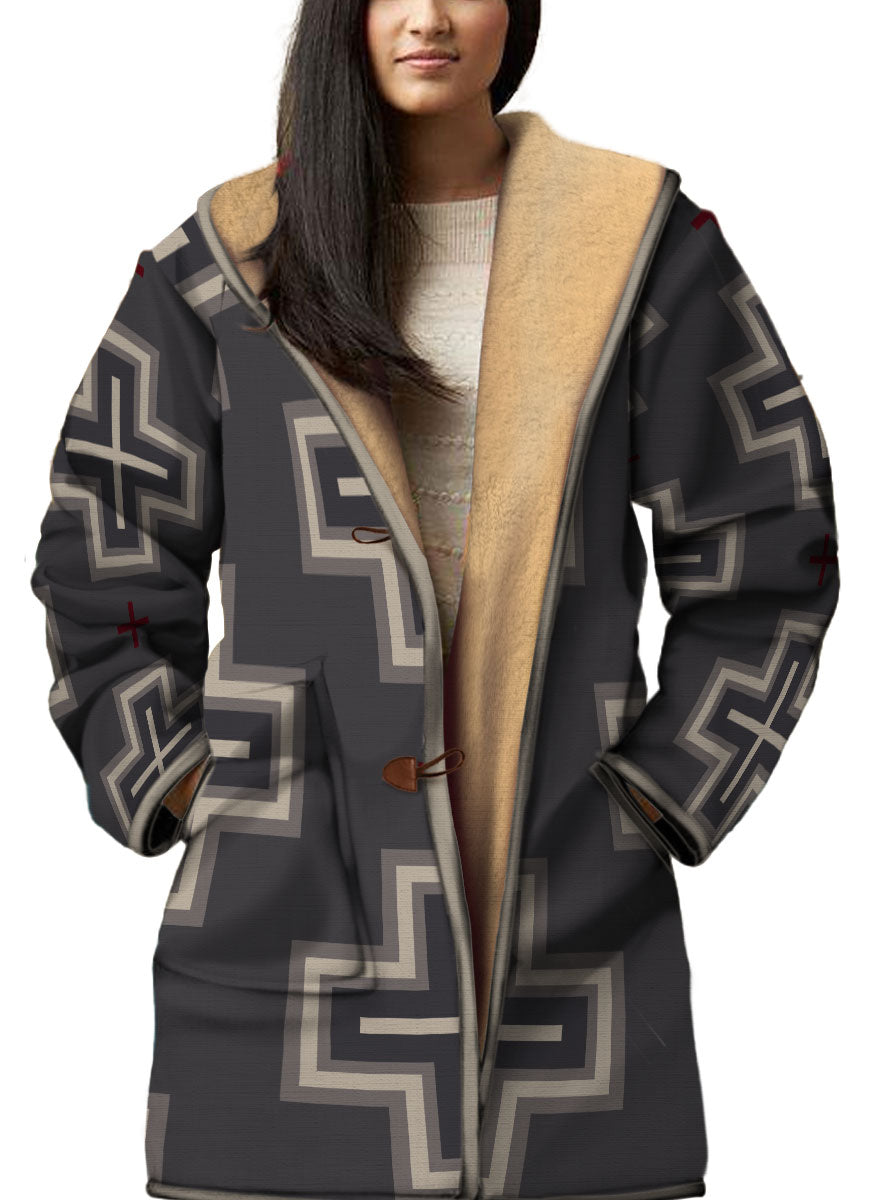 WelcomeNative Native American Horn Button Long Fleece Windbreaker, 3D Long Coat, All Over Print