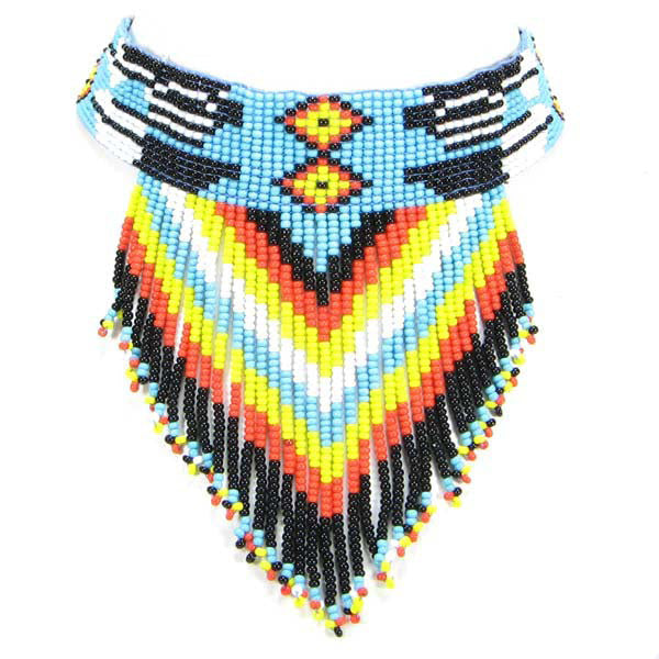 WelcomeNative Handmade beaded Blue Black Medicine Man's Eye Bib Necklace