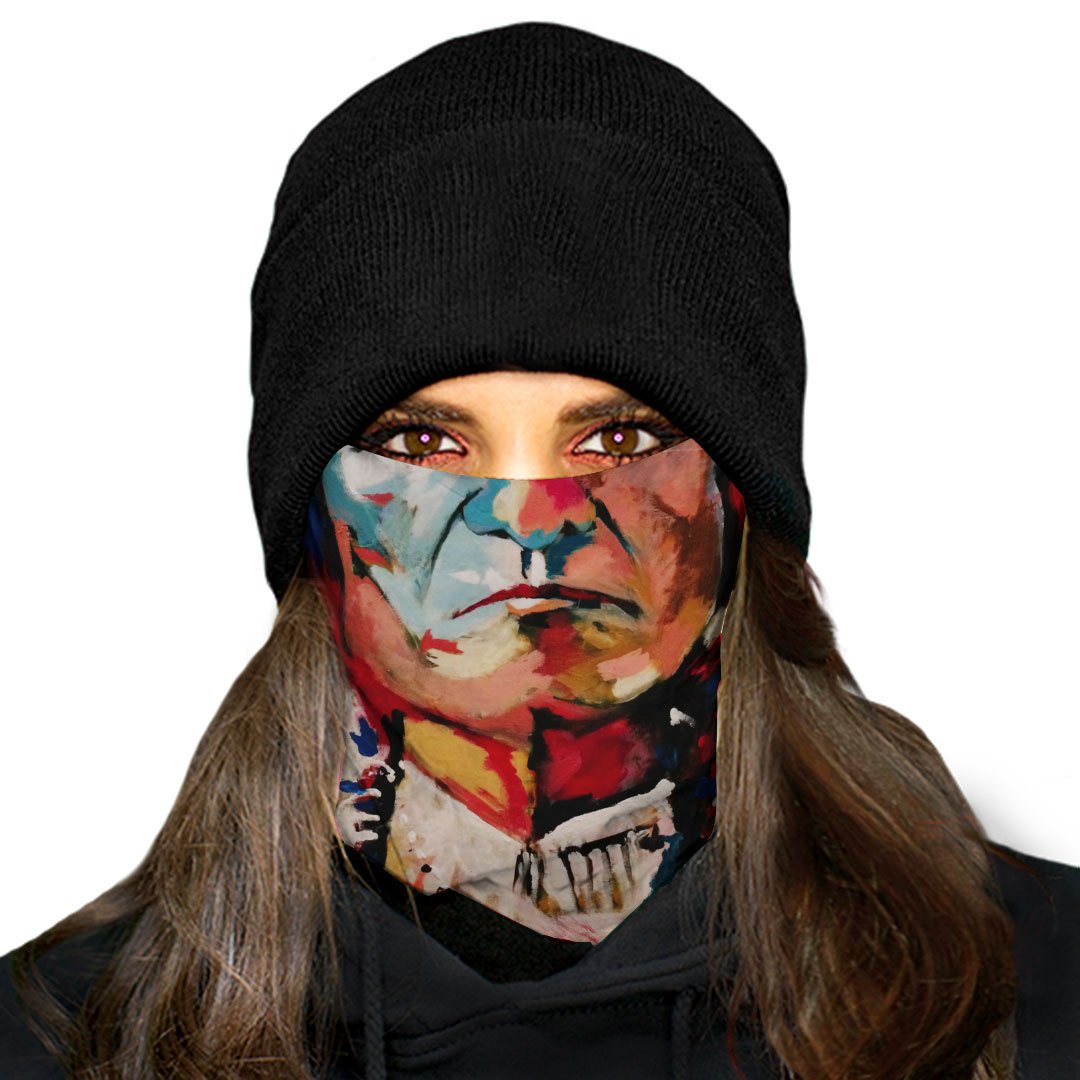 WelcomeNative Chief Head Bandana Face Mask, Native American Neck Gaiter #08
