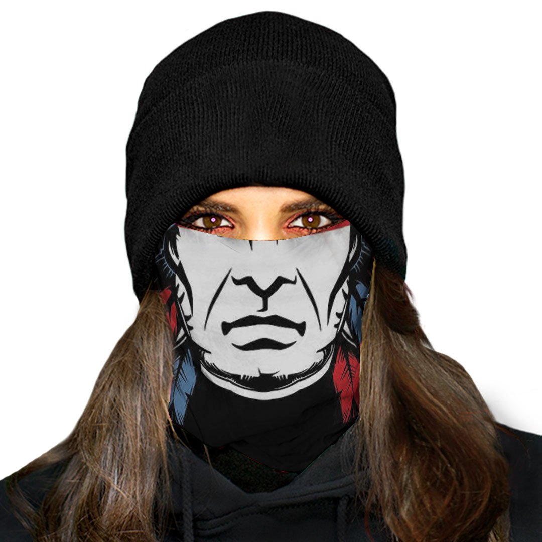 WelcomeNative Chief Head Bandana Face Mask, Native American Neck Gaiter #01