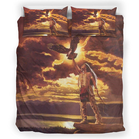 WelcomeNative Indigenous People & Falcons Bedding Set, 3D Bedding Set, All Over Print, Native American