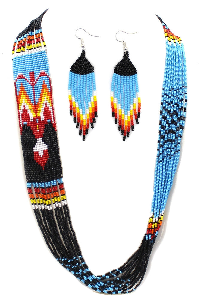 Multi-Colored Handmade beaded Necklace Earrings set - Beaded Necklace Sets - Welcome Native