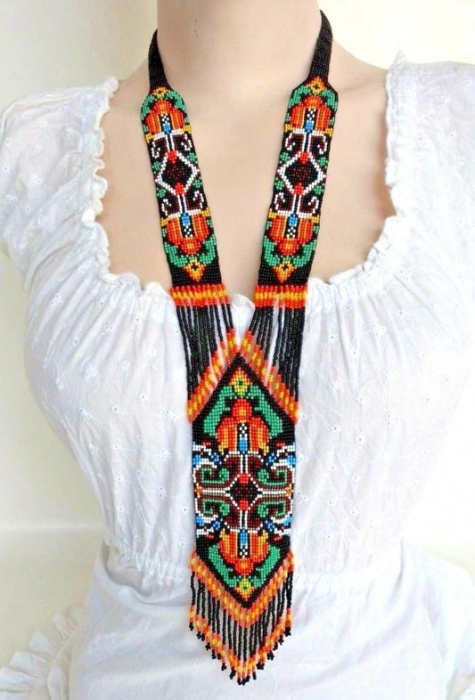 Handmade Black Multi-colored Long Necklace earring set  - Welcome Native