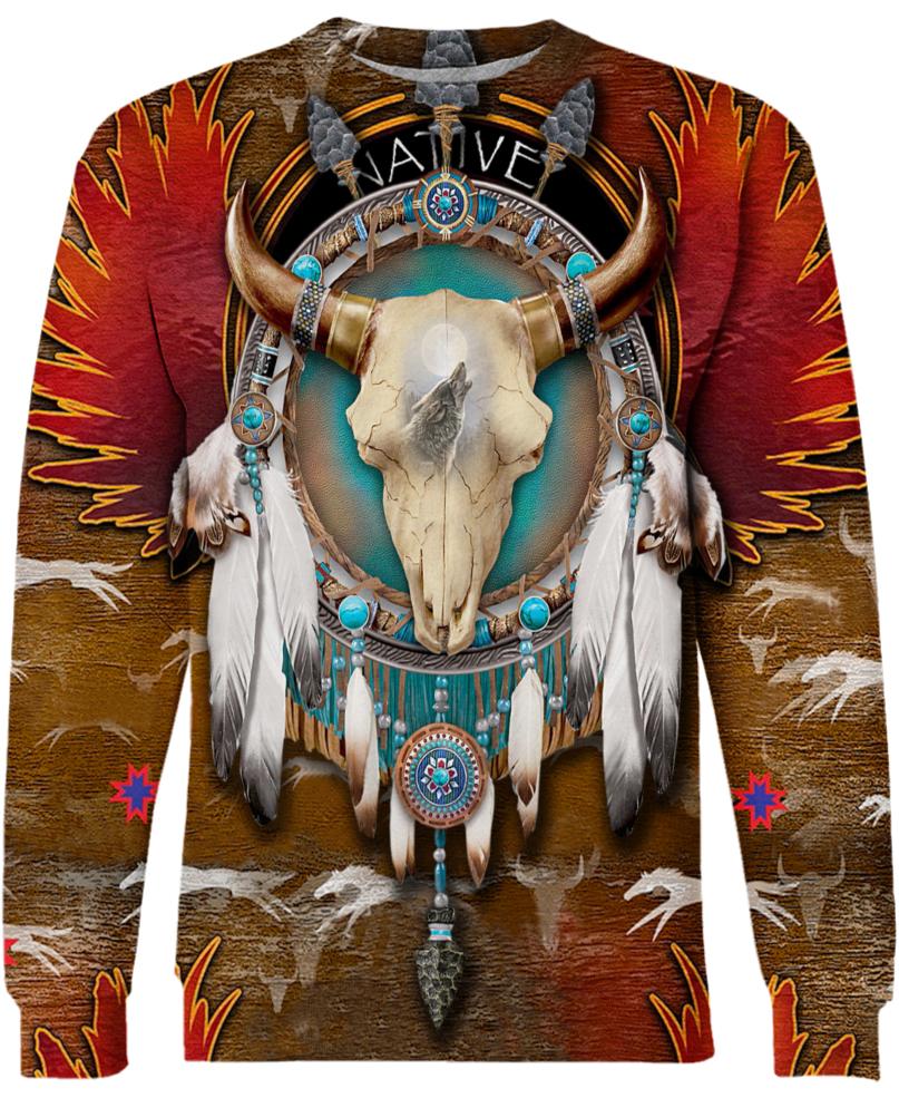 WelcomeNative Native Bison Skull Hoodie Dress, 3D Hoodie Dress, All Over Print Hoodie Dress