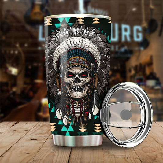 WelcomeNative Black Skull Tumbler, 3D Tumbler, All Over Print Tumbler, Native American