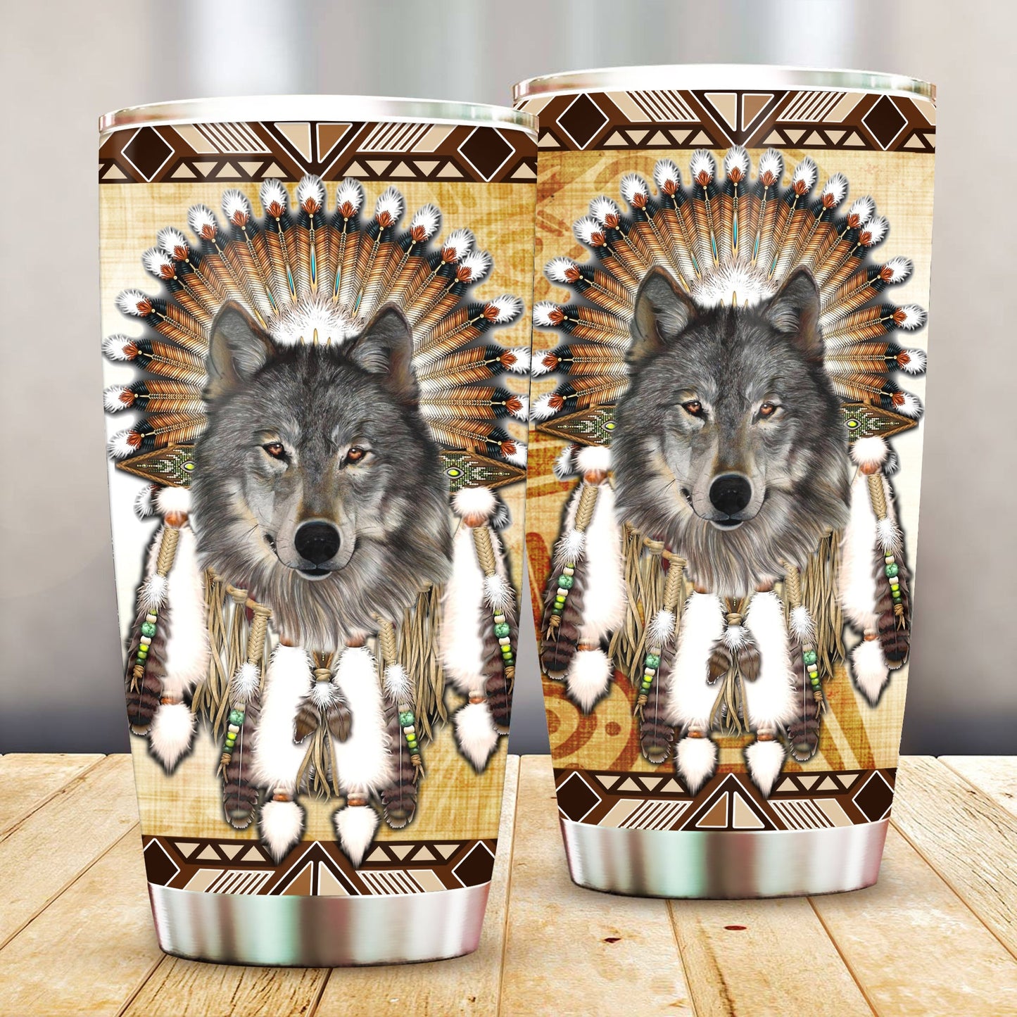 WelcomeNative Native Wolf Tumbler, 3D Tumbler, All Over Print Tumbler, Native American