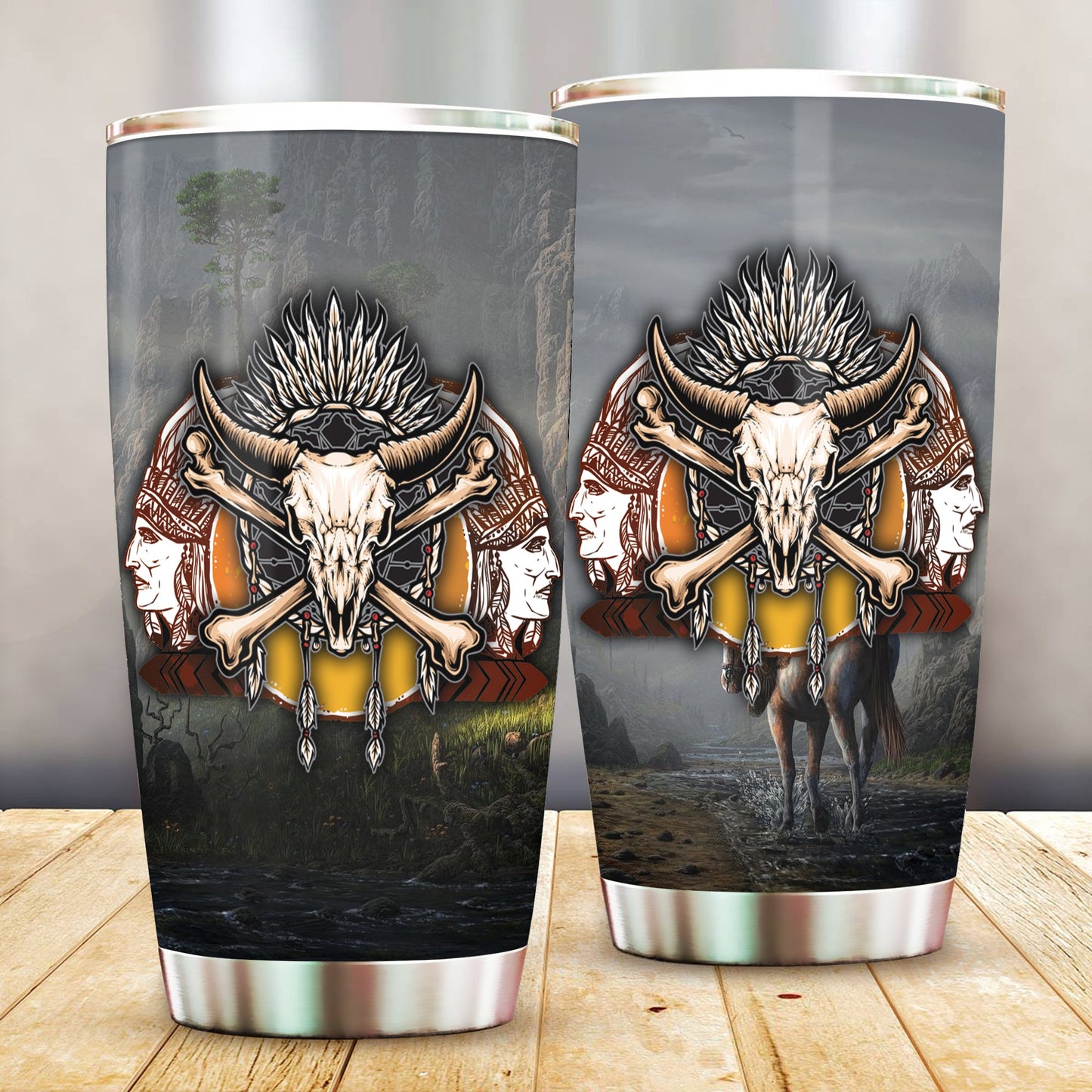 WelcomeNative Skull Tumbler, 3D Tumbler, All Over Print Tumbler, Native American