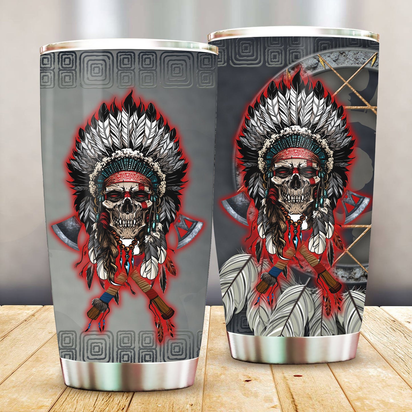 WelcomeNative Black Skull Tumbler, 3D Tumbler, All Over Print Tumbler, Native American