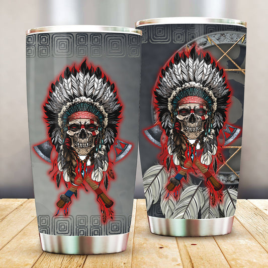 WelcomeNative Black Skull Tumbler, 3D Tumbler, All Over Print Tumbler, Native American