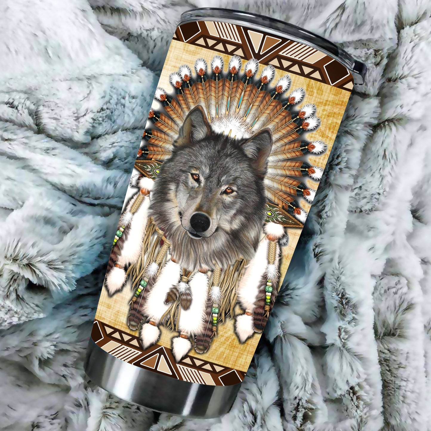 WelcomeNative Native Wolf Tumbler, 3D Tumbler, All Over Print Tumbler, Native American