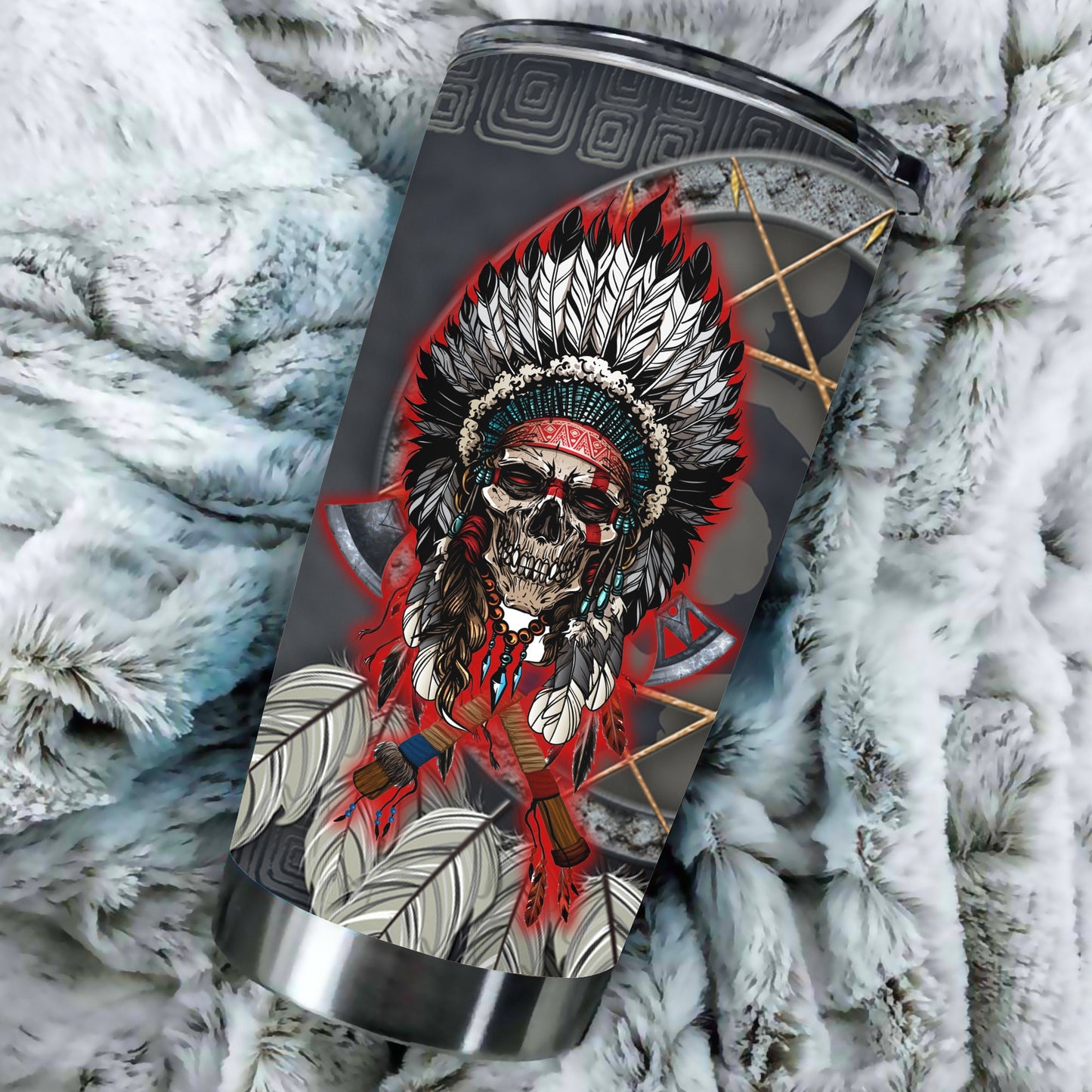 WelcomeNative Black Skull Tumbler, 3D Tumbler, All Over Print Tumbler, Native American