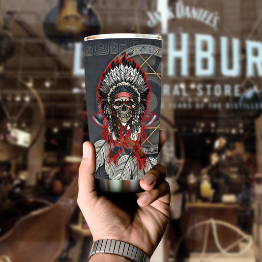 WelcomeNative Black Skull Tumbler, 3D Tumbler, All Over Print Tumbler, Native American