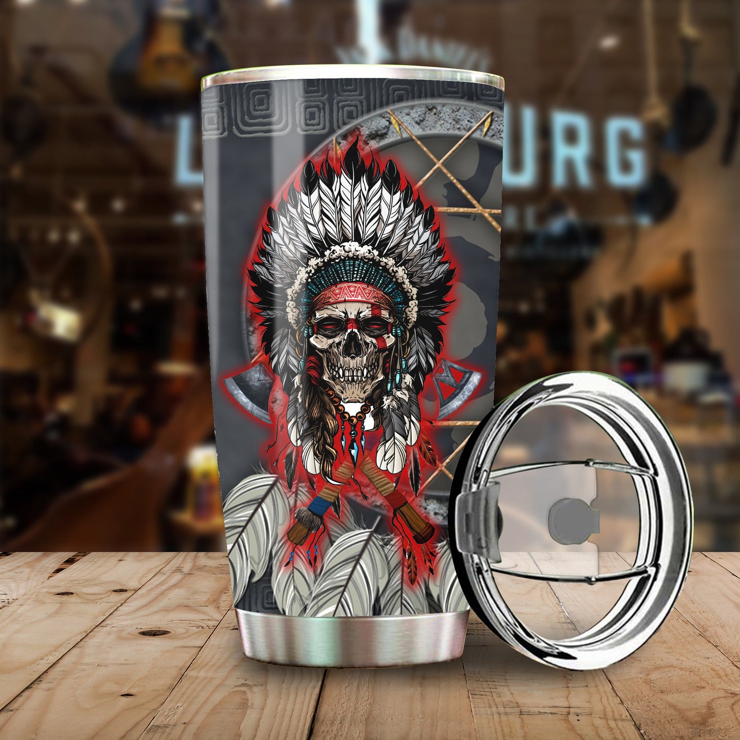 WelcomeNative Black Skull Tumbler, 3D Tumbler, All Over Print Tumbler, Native American